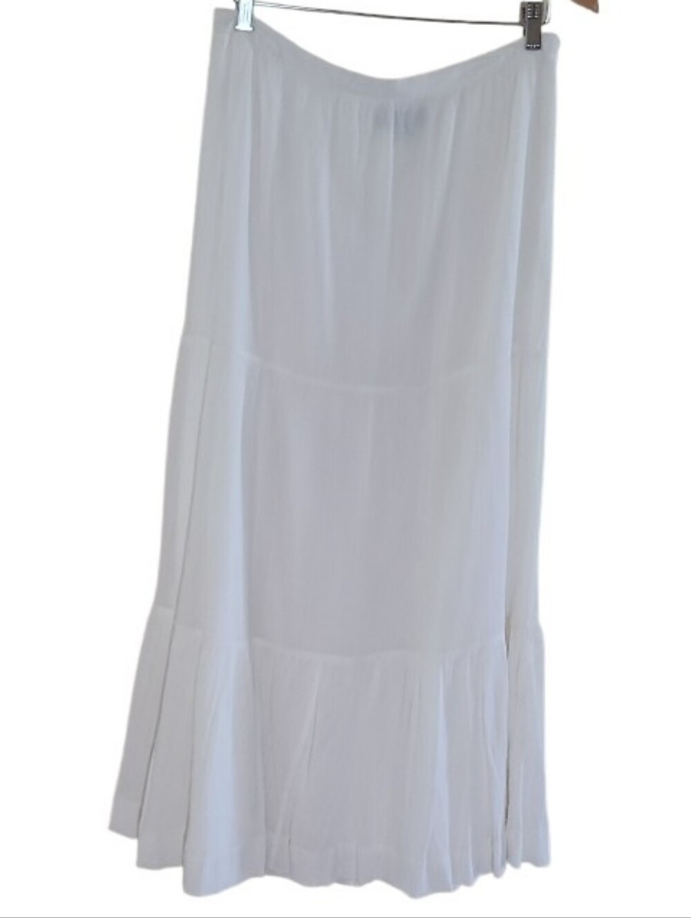 Banana Republic Factory Tiered Crinkle Ruffled Maxi Skirt Off White 100% Cotton